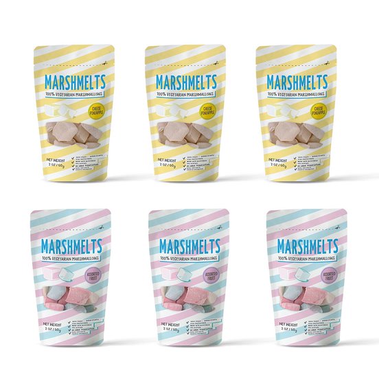 Assorted Fruit & Cheese Pineapple |  60 grams x 6 Packs | Veg Marshmallow | Marshmelts