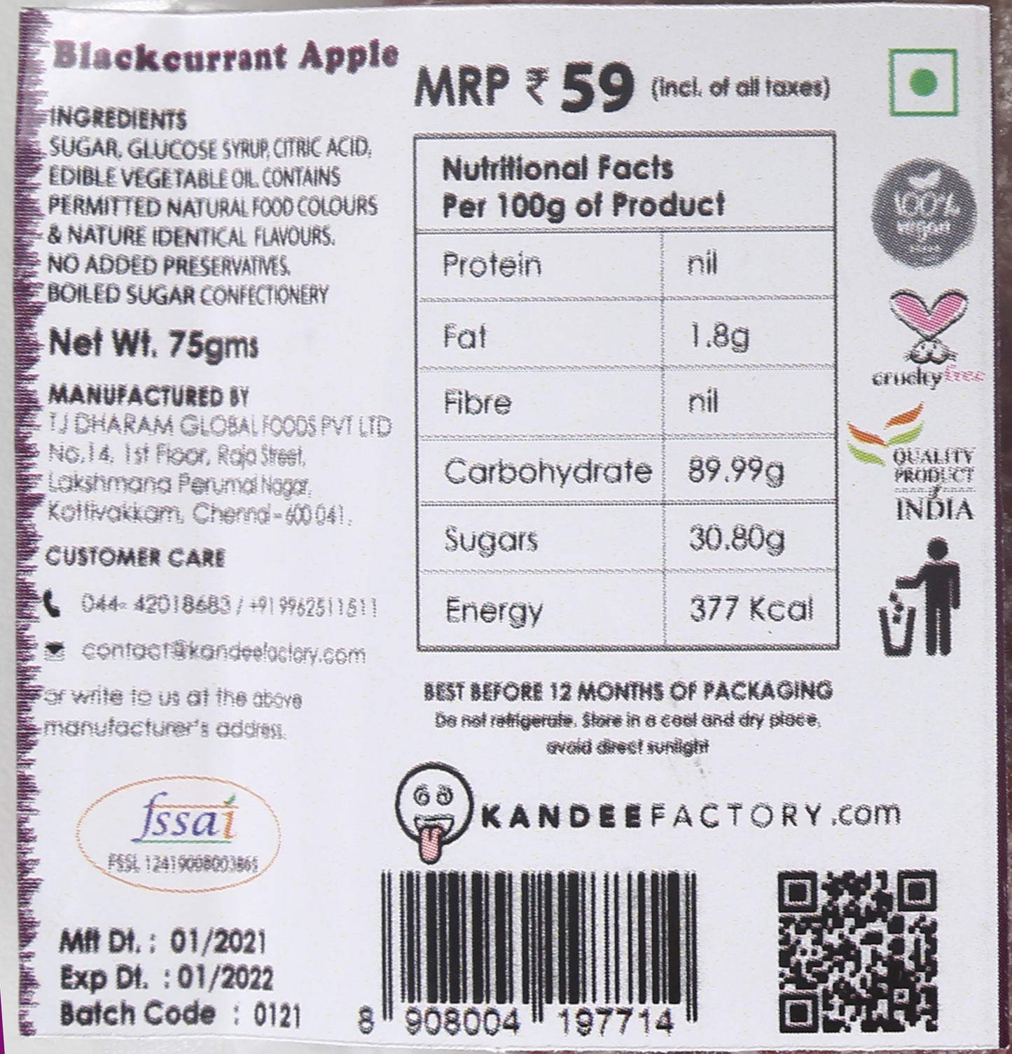 Blackcurrant Apple | Pack of 6 | Hard Candy | Orileys