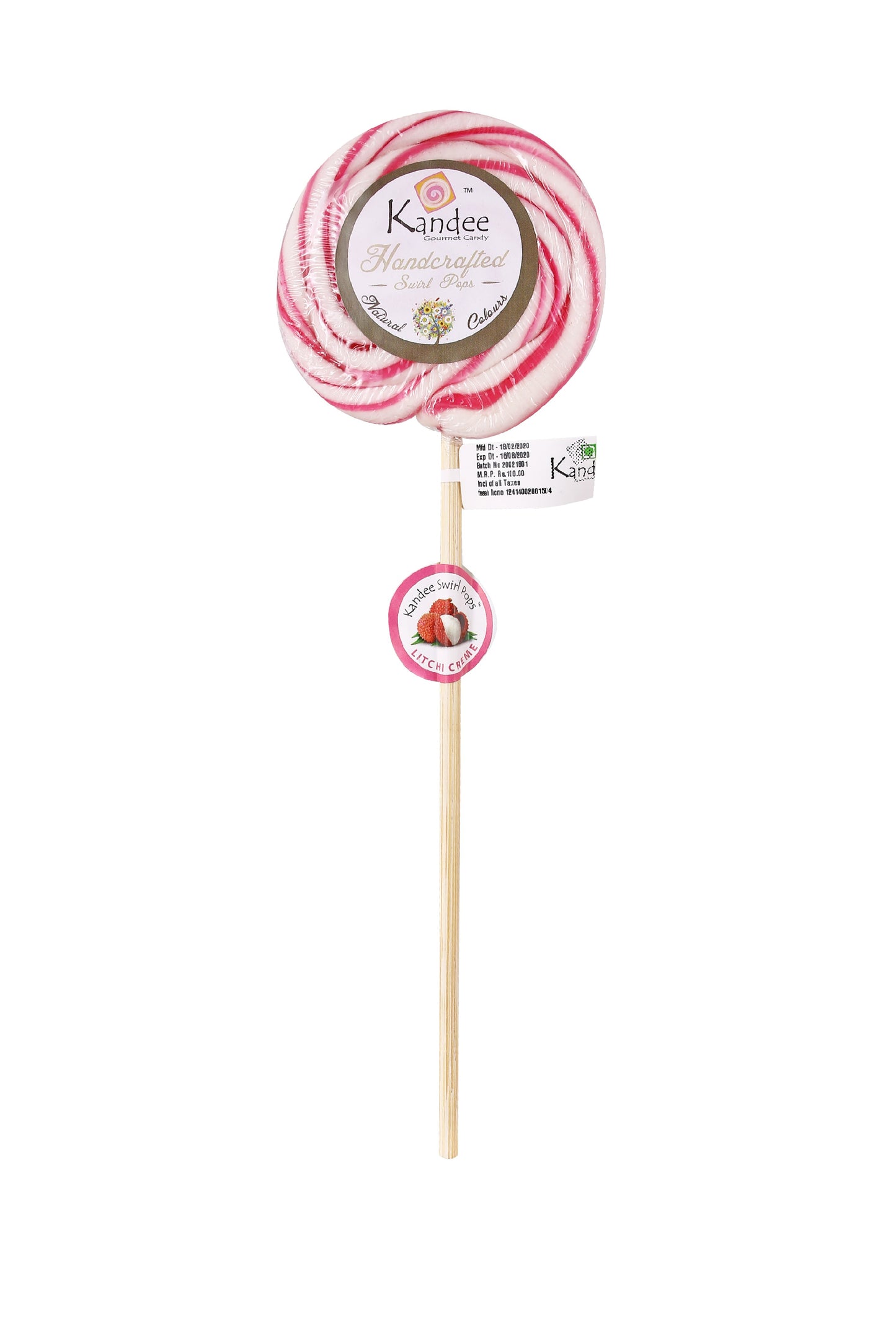 Kandee Swirl Pop - Litchi - 3" Round - Pack of 6 Pops