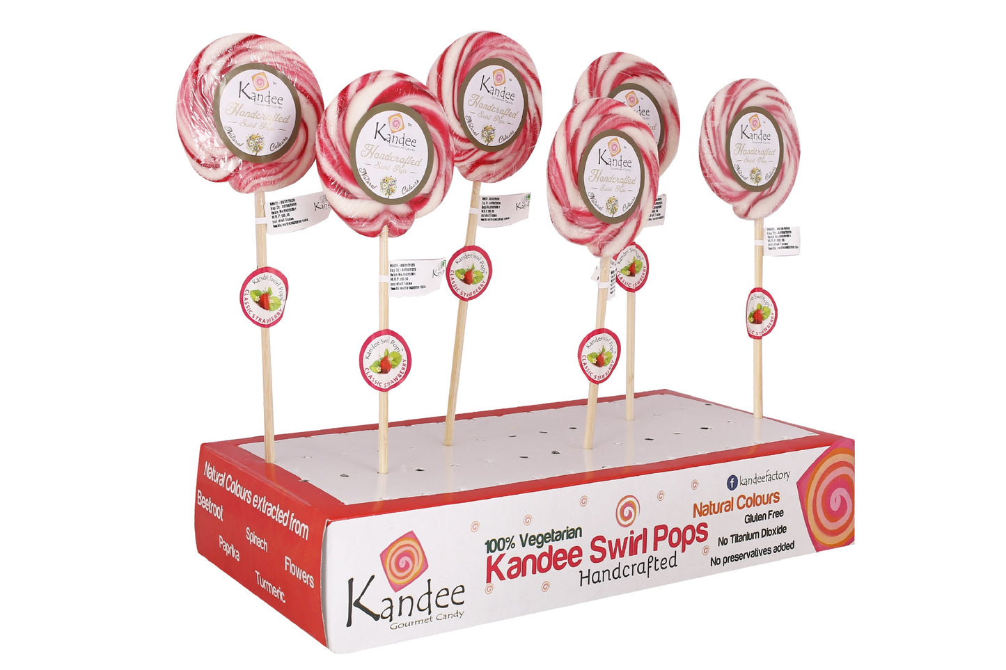 Kandee Swirl Pop - Classic Strawberry - 3" Round - Pack of 6 Pops