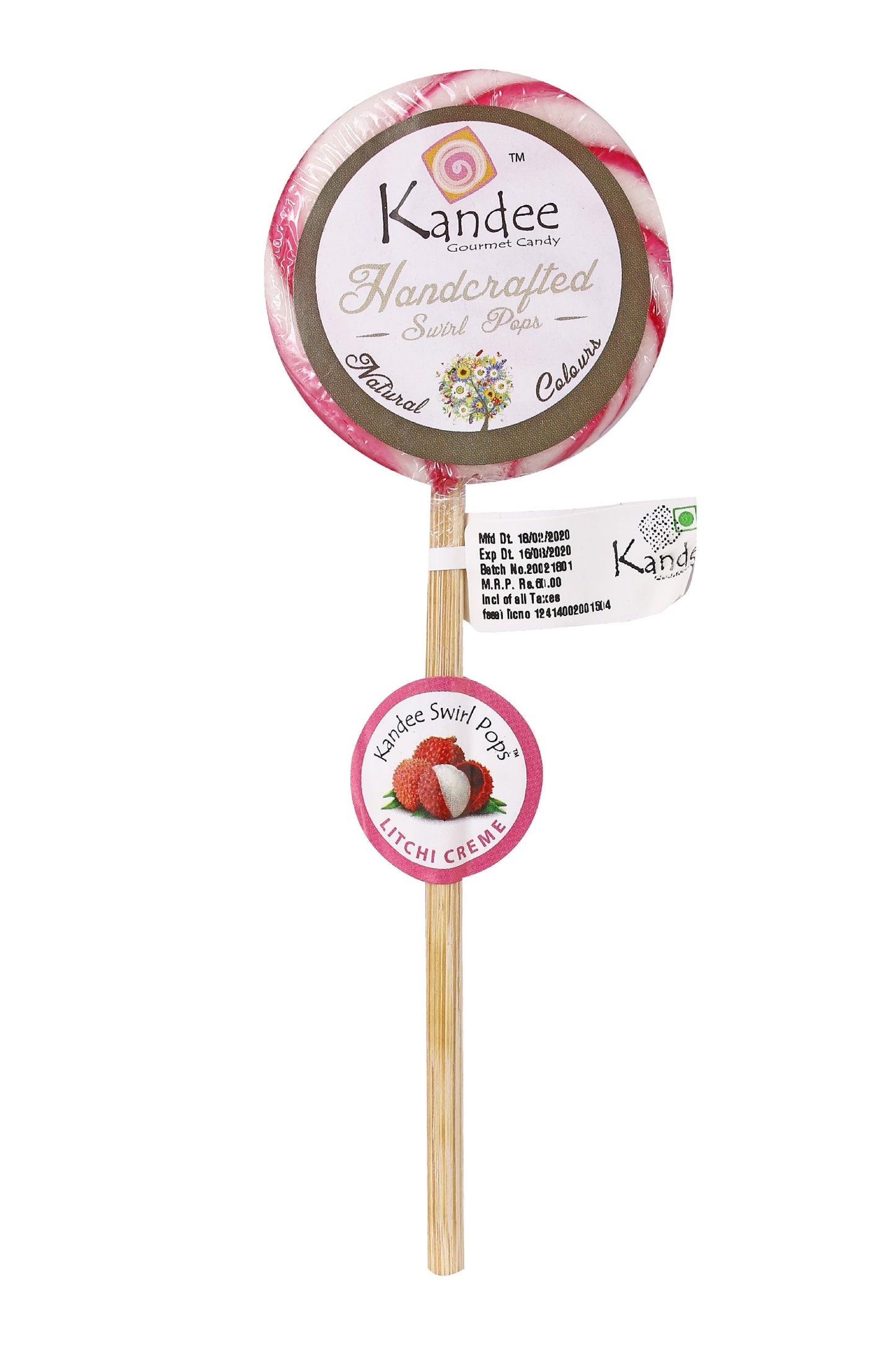 Kandee Swirl Pop - Litchi Creme - 2.25" Round - Pack of 6 Pops