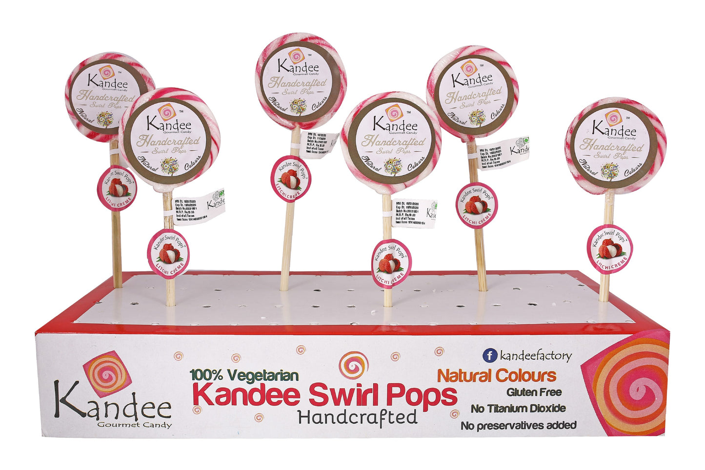 Kandee Swirl Pop - Litchi Creme - 2.25" Round - Pack of 6 Pops