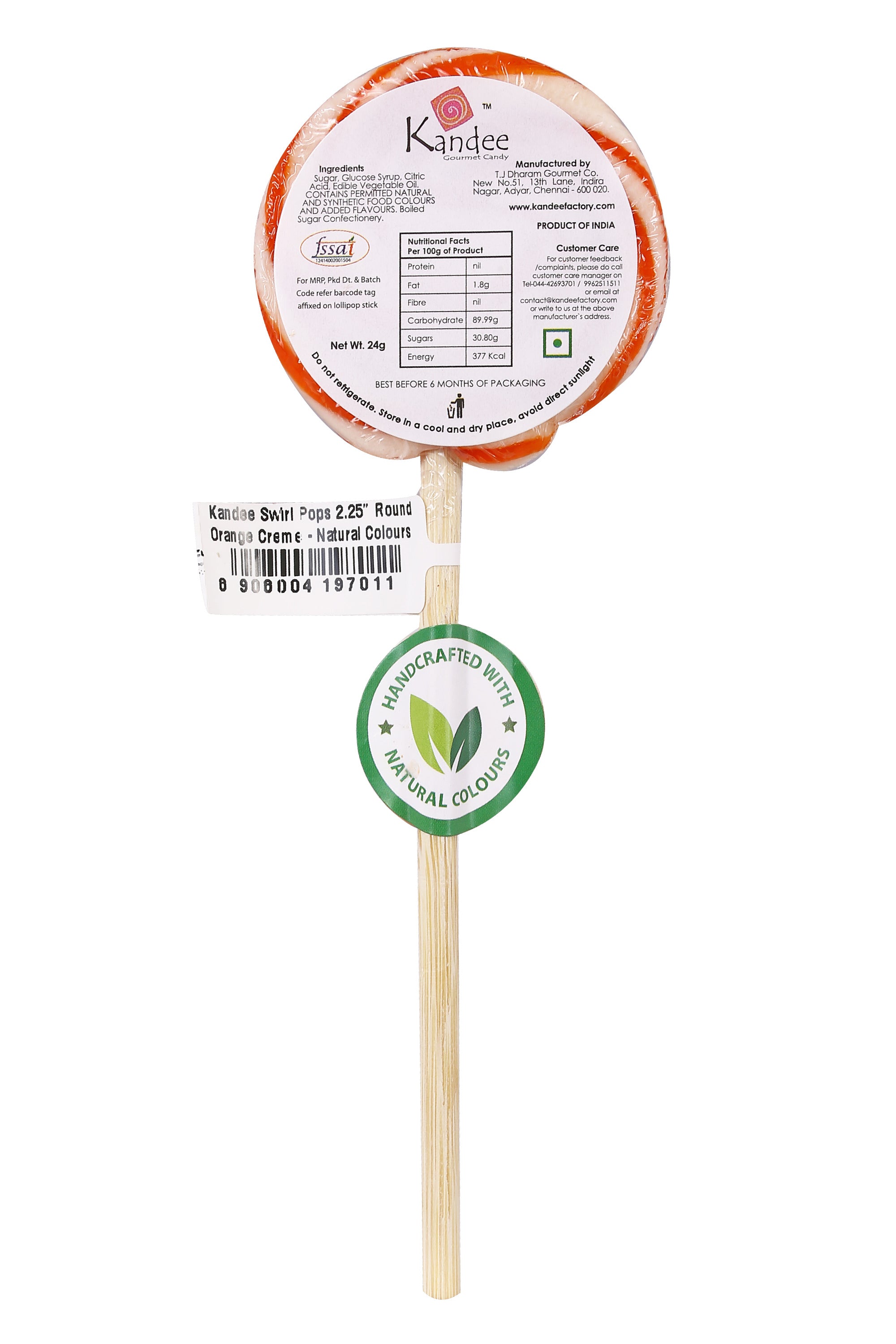 Kandee Swirl Pop - Orange Creme - 2.25" Round - Pack of 6 pops