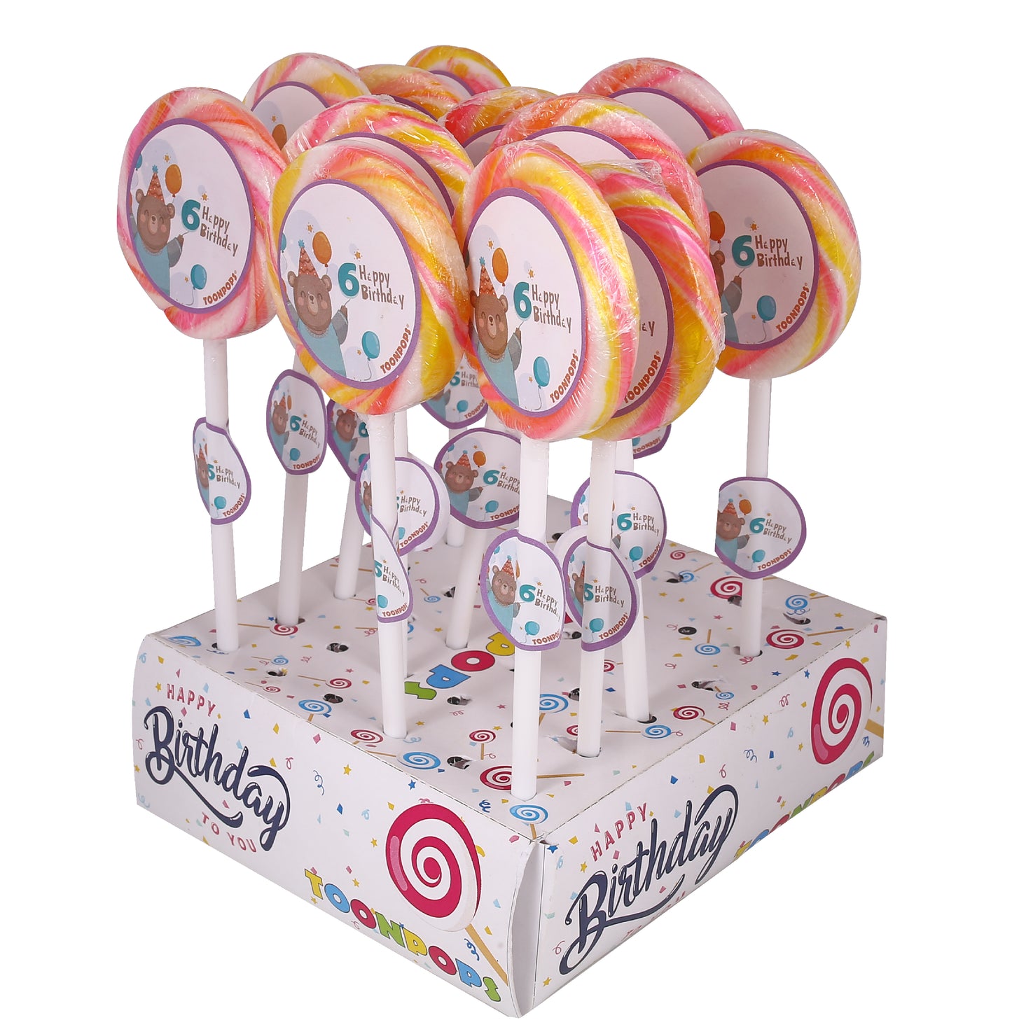 6th Birthday Pack | Cartoon Lollipops | Pack  of 60 | Toonpops