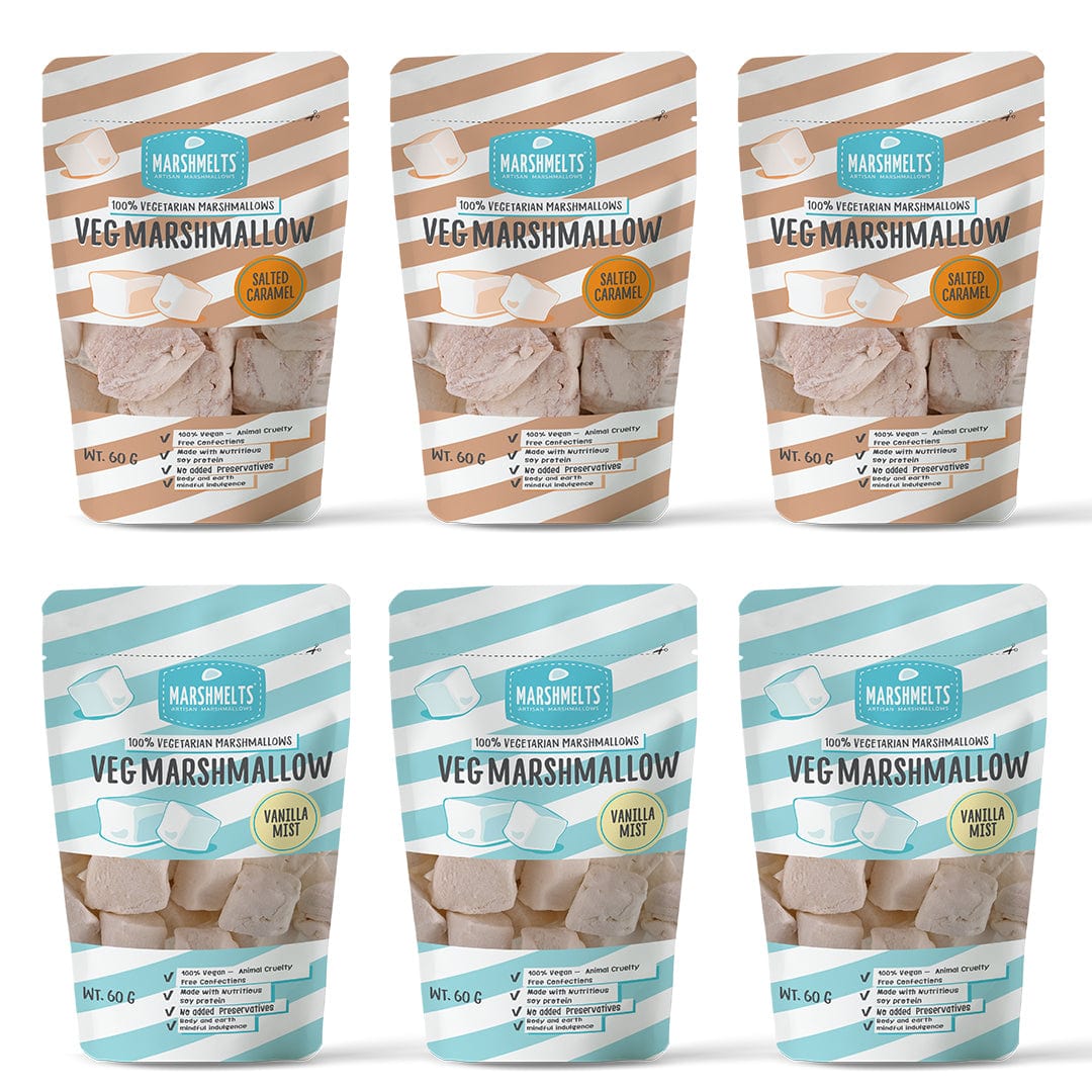 Salted Caramel & Vanilla Mist |  60 grams x 6 Packs  | Veg Marshmallow | Marshmelts