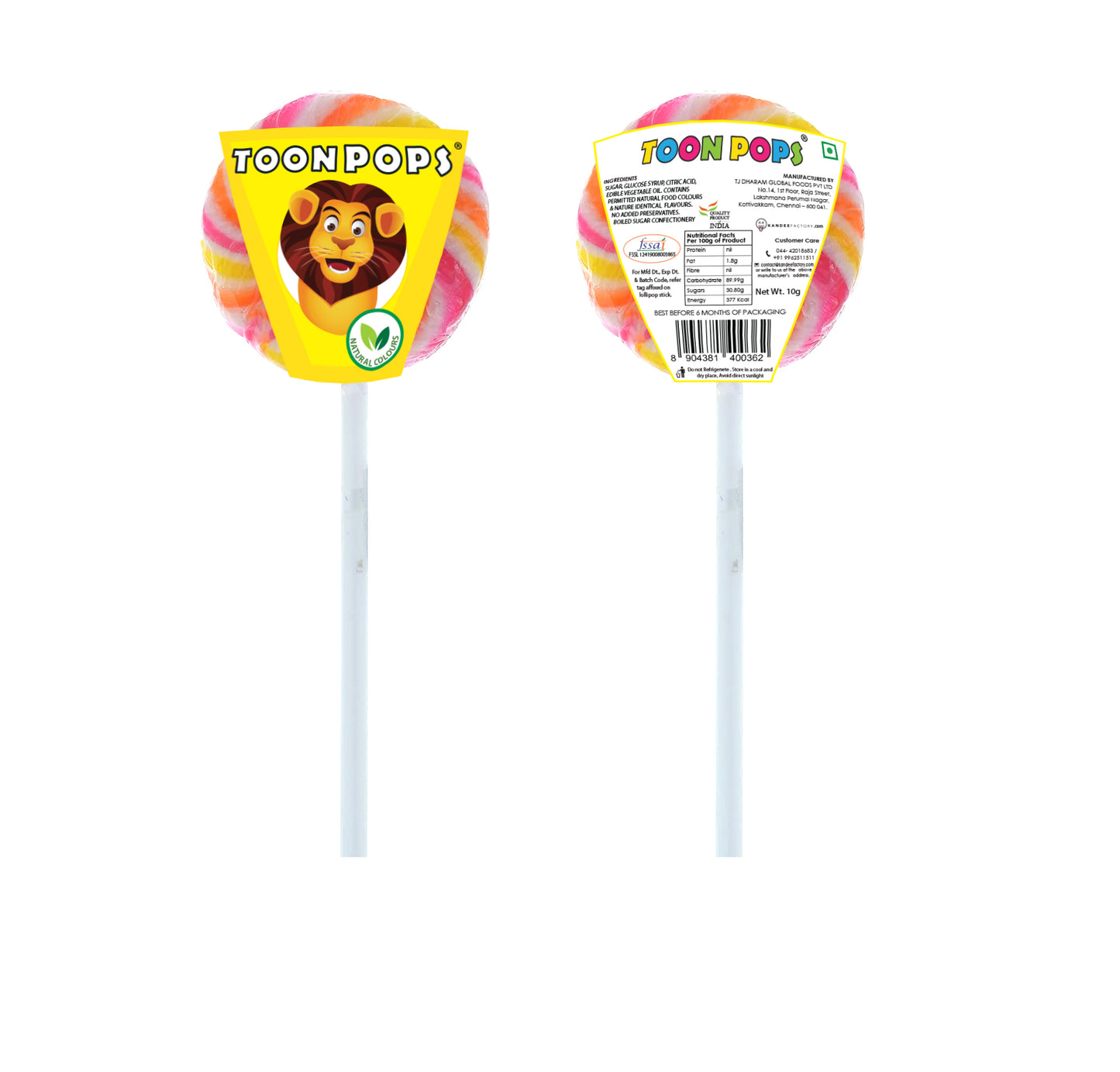 Assorted Fruit | Cartoon Lollipops | Pack  of 12 | Toonpops