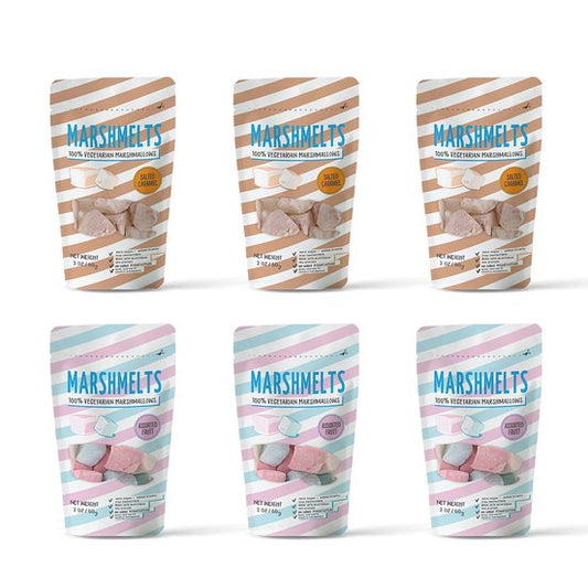 Assorted Fruit & Salted Caramel |  60 grams x 6 Packs | Veg Marshmallow | Marshmelts