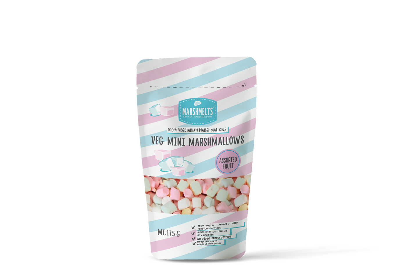 VEG MINI MARSHMALLOWS ASSORTED FRUIT-175g