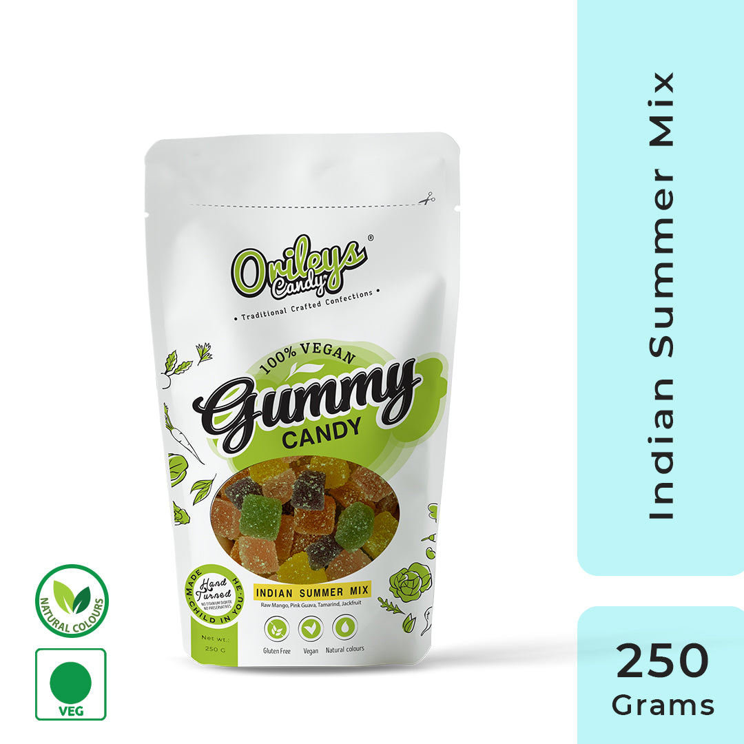 Orileys Vegan Natural  Gummy Candy - Indian Summer Mix Flavour Cubes -250g