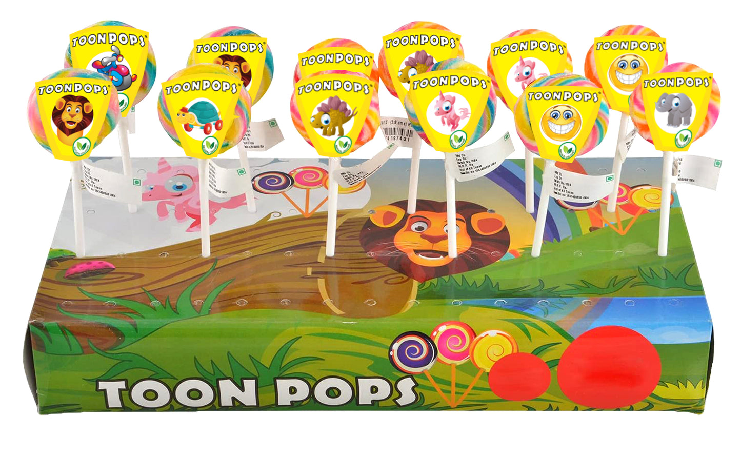 Assorted Fruit | Cartoon Lollipops | Pack  of 12 | Toonpops