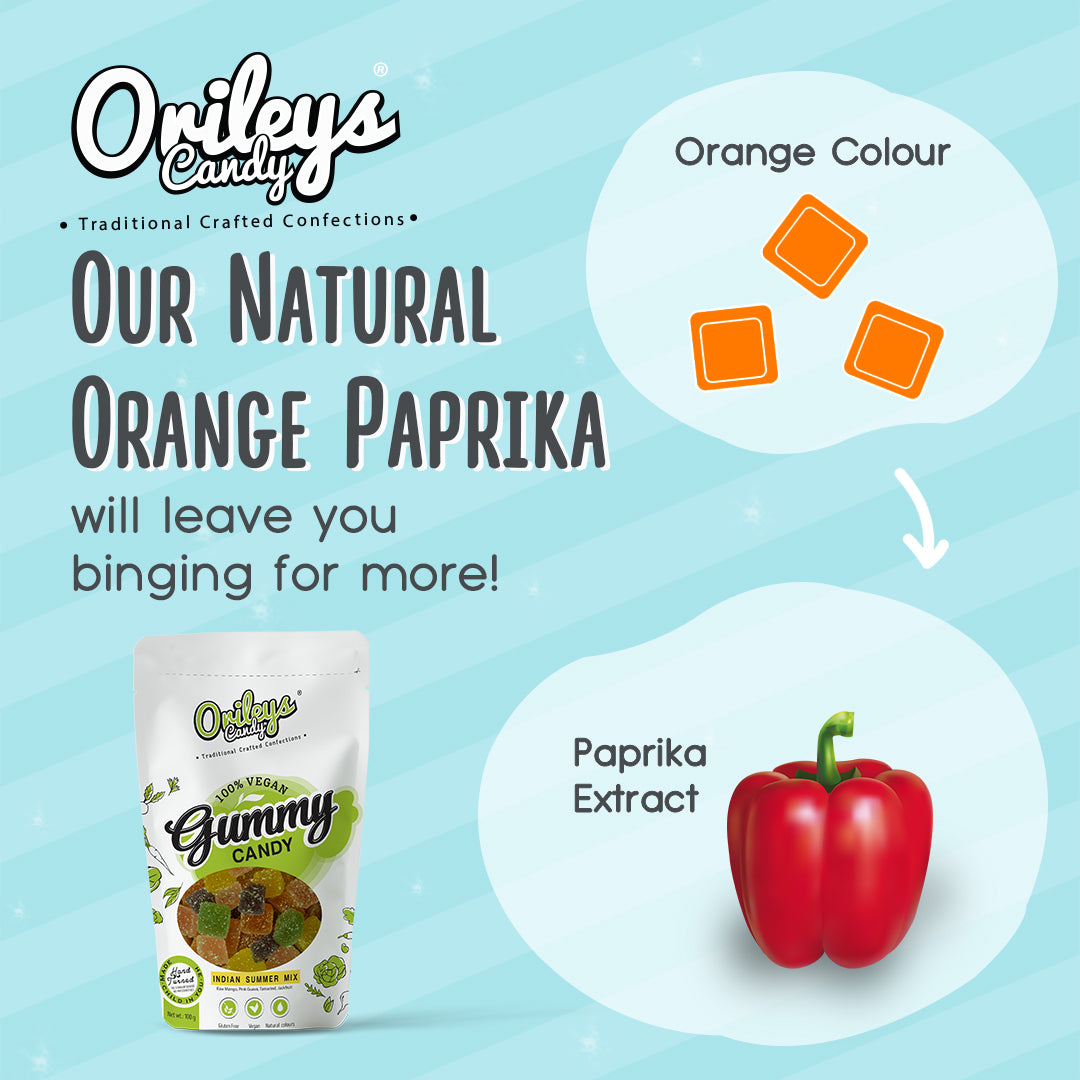 Orileys Vegan Natural  Gummy Candy - Indian Summer Mix Flavour Cubes -250g