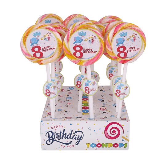 8th Birthday Pack | Cartoon Lollipops | Pack  of 60 | Toonpops