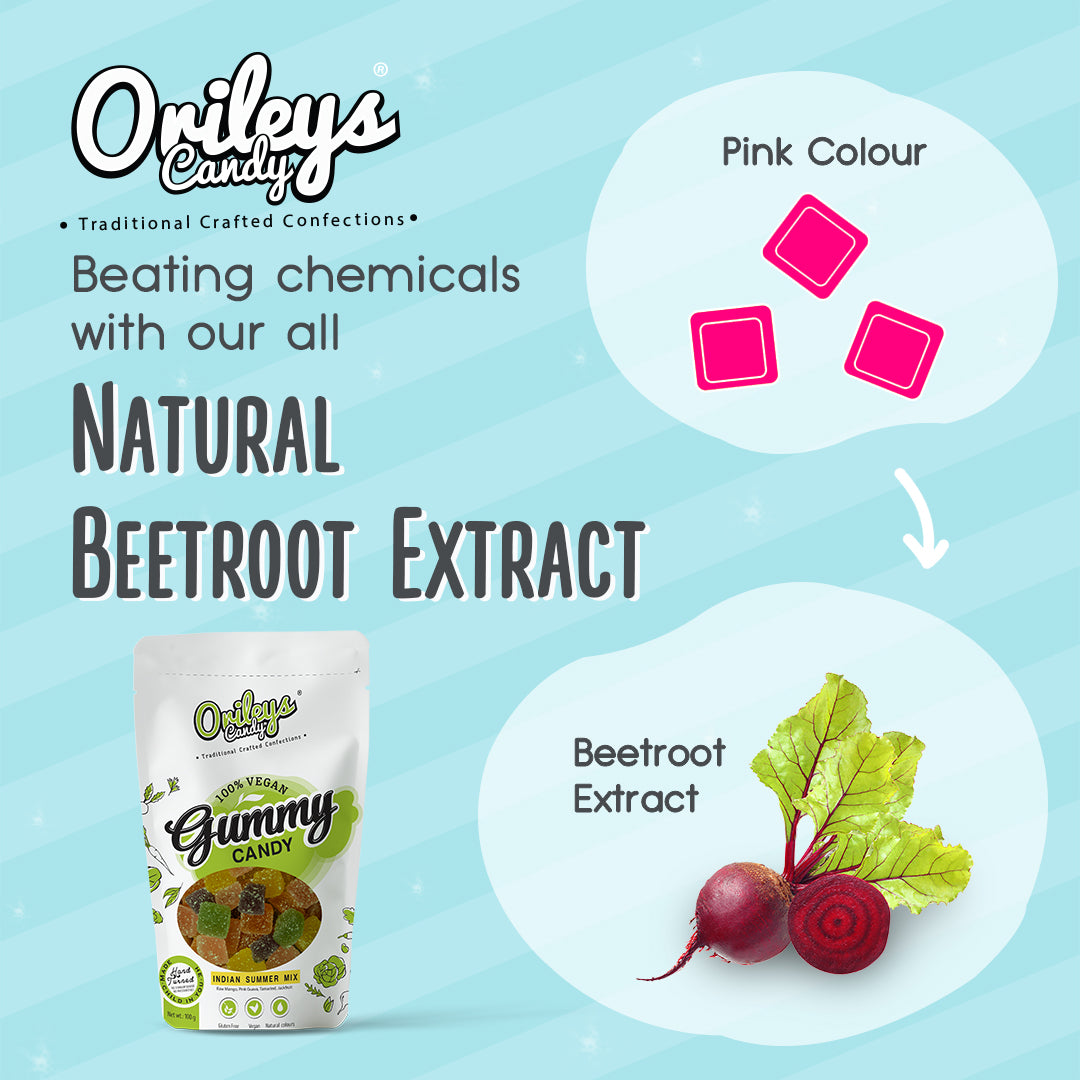 Orileys Vegan Natural  Gummy Candy - Indian Summer Mix Flavour Cubes -250g