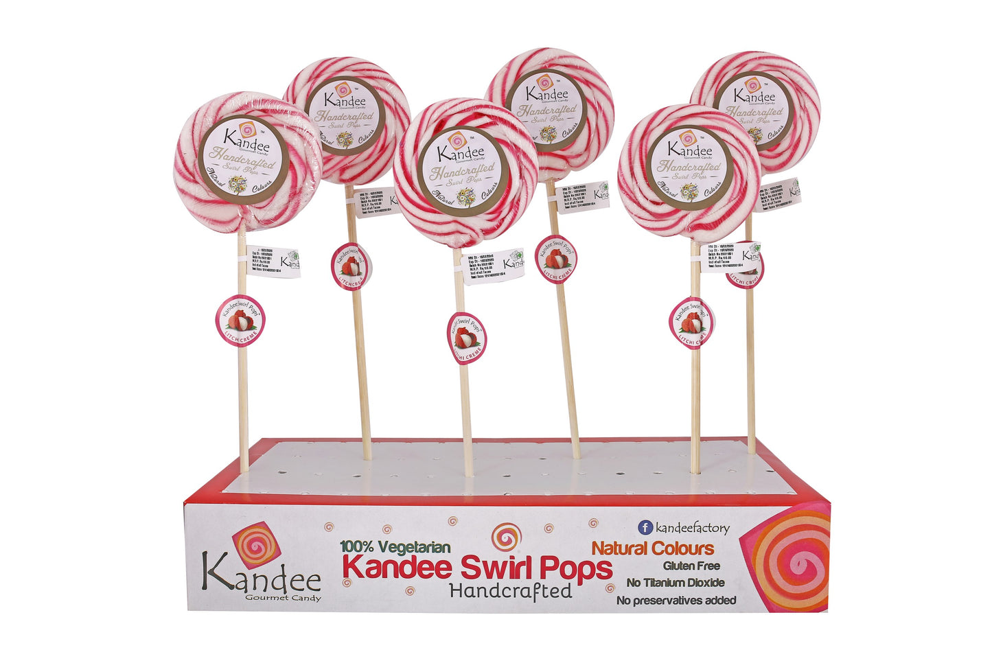 Kandee Swirl Pop - Litchi - 3" Round - Pack of 6 Pops