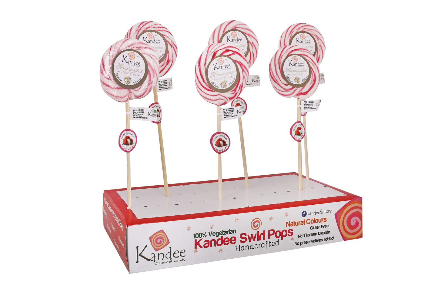 Kandee Swirl Pop - Litchi - 3" Round - Pack of 6 Pops