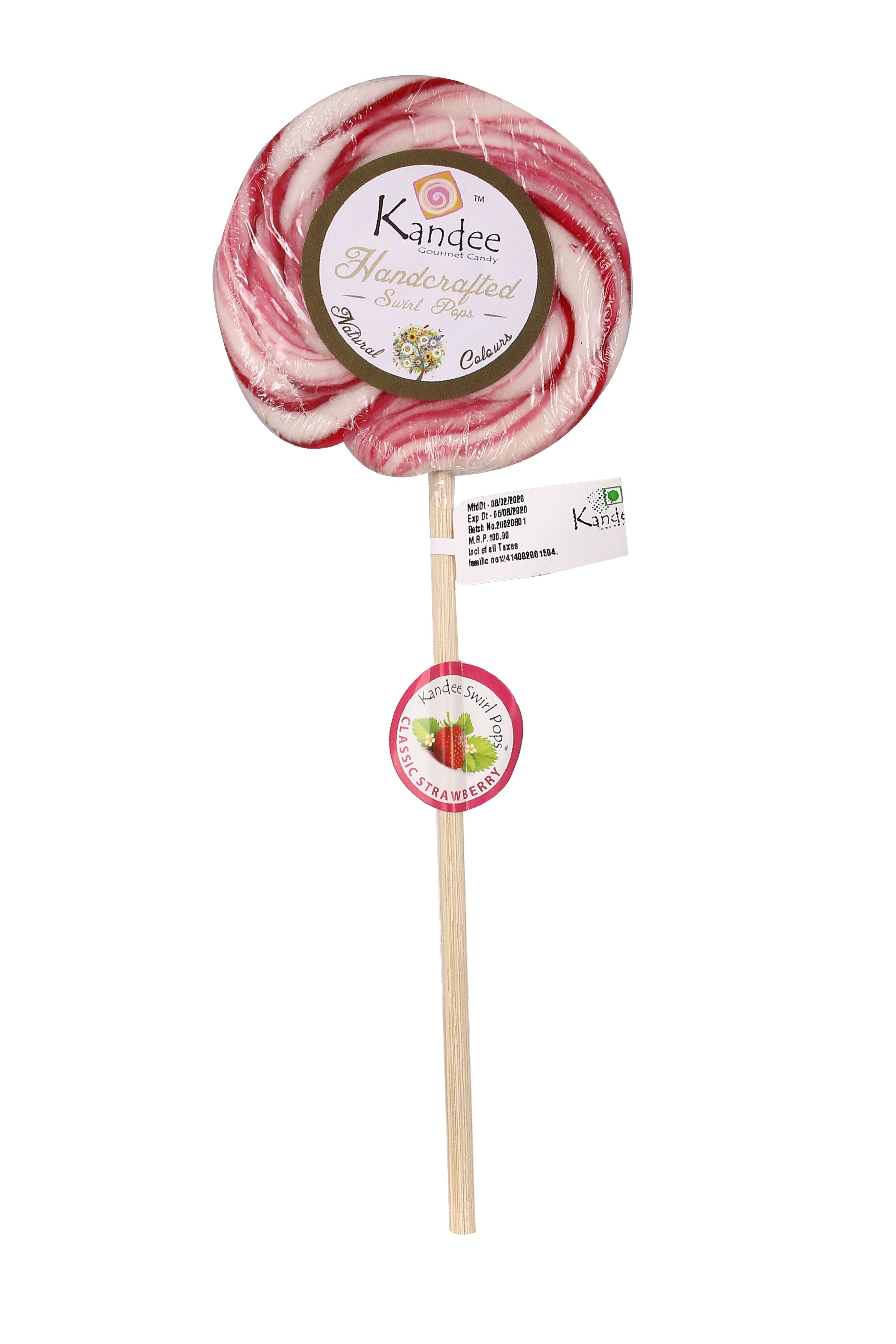 Kandee Swirl Pop - Classic Strawberry - 3" Round - Pack of 6 Pops