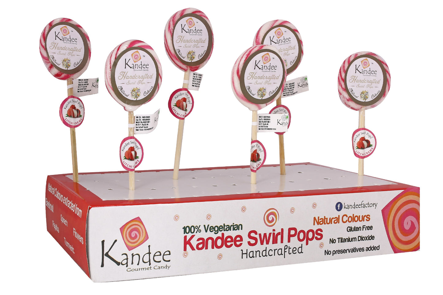 Kandee Swirl Pop - Litchi Creme - 2.25" Round - Pack of 6 Pops