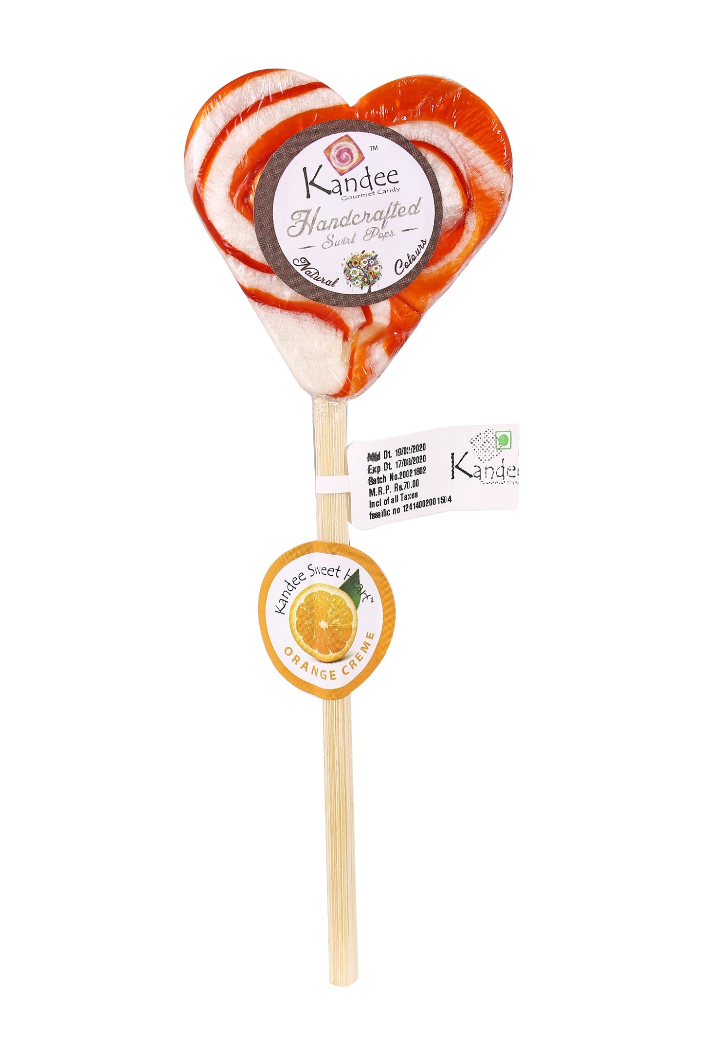 Kandee Sweet Heart - Orange Crème - Pack of 6 Pops