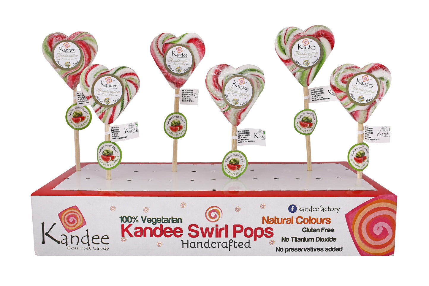 Kandee Sweet Heart - Watermelon - Pack of 6 Pops