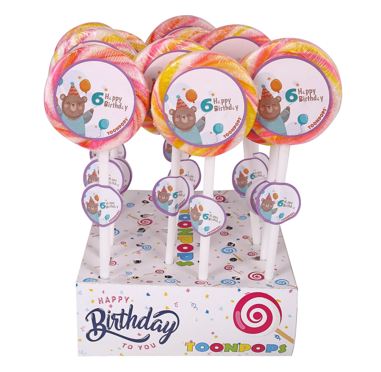 6th Birthday Pack | Cartoon Lollipops | Pack  of 60 | Toonpops