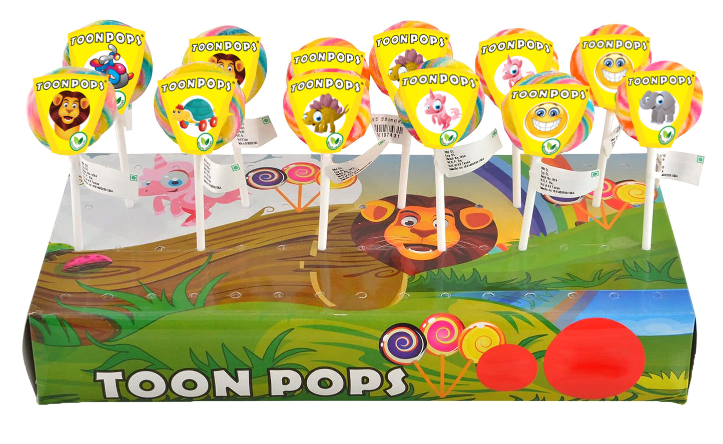 Assorted Fruit | Cartoon Lollipops | Pack  of 12 | Toonpops